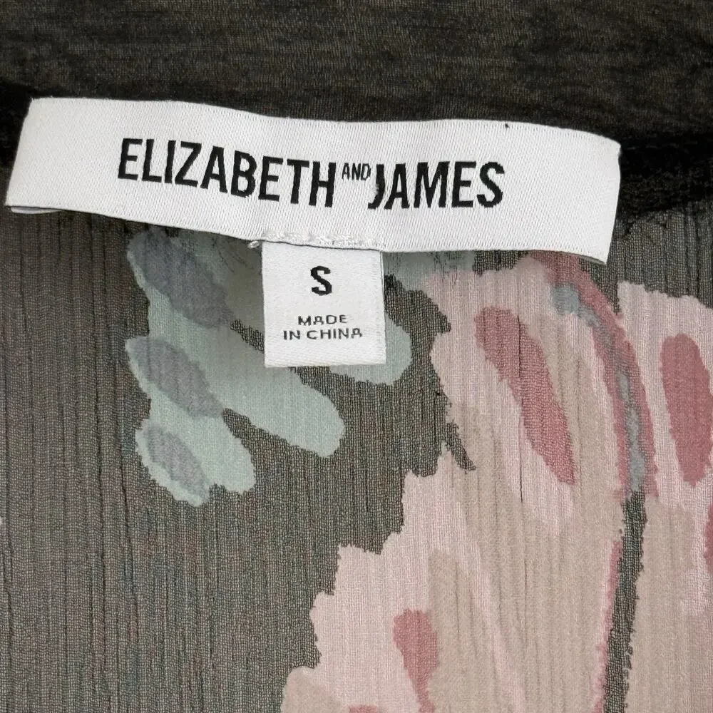 Elizabeth and James Floral Print Sheer‎ Dress S Long Sleeve Black Multi No Slip